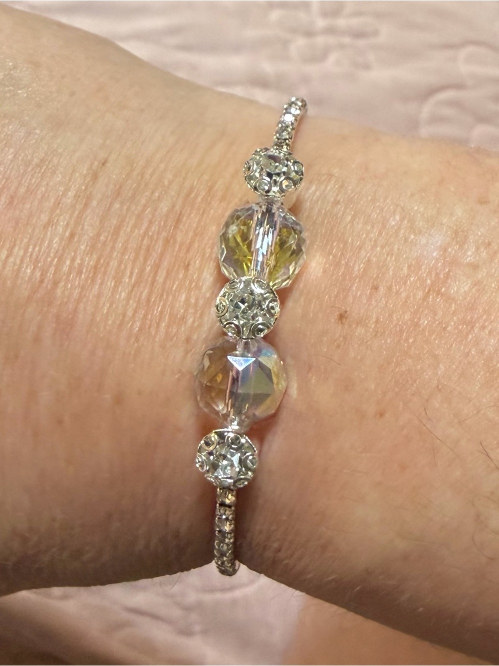 Silver Bracelet with Iridescent Crystals